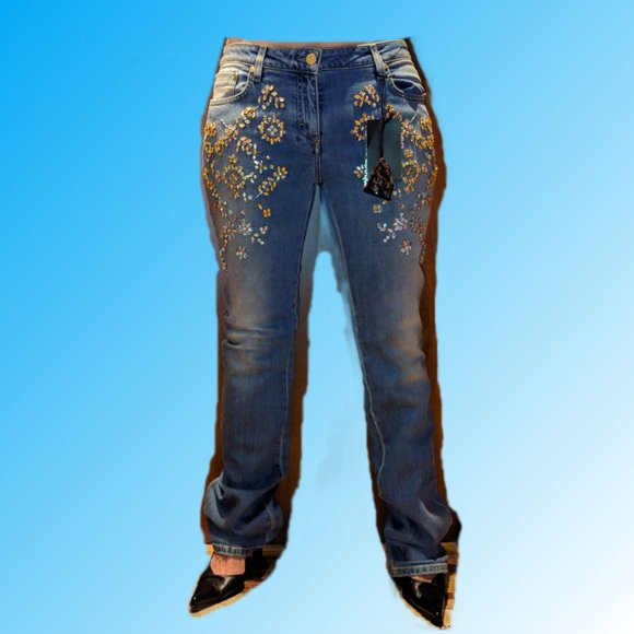 Roberto Cavalli Jeans Brand New Intricate Woven pattern 46/6 Never Worn With Tag - Picture 3 of 16